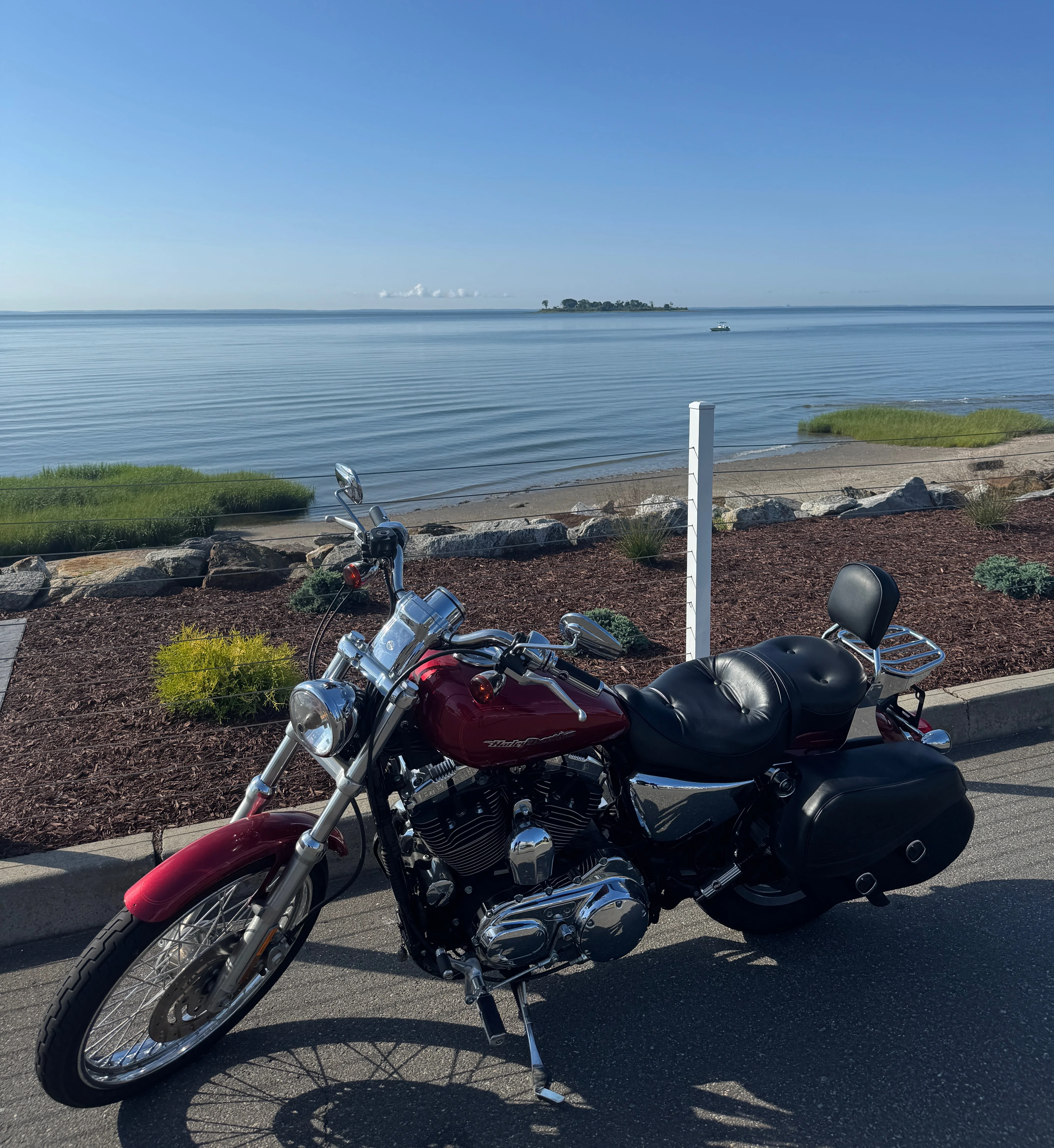 A Harley-Davidson motorcycle near Fort Trumbull.
