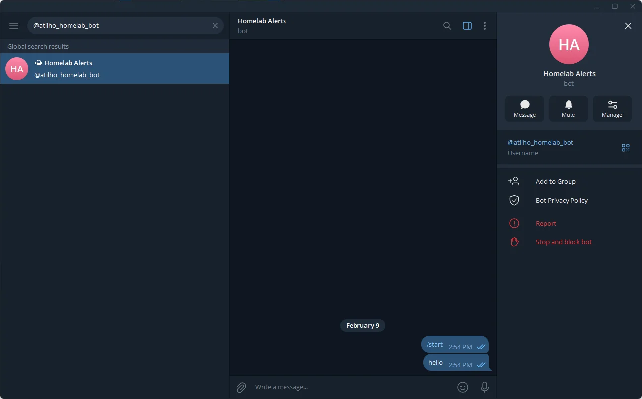 Telegram Homelab Alerts bot