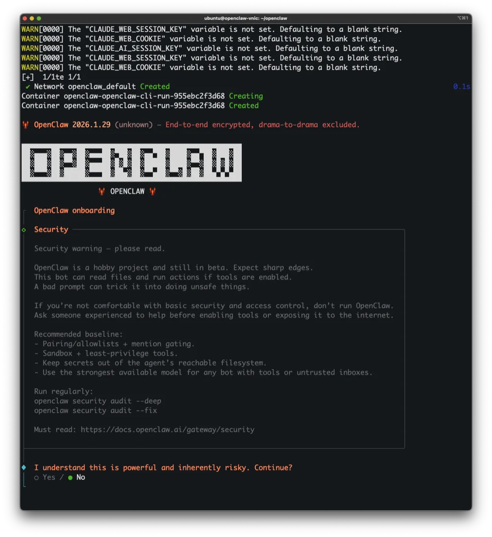 OpenClaw onboarding security warning