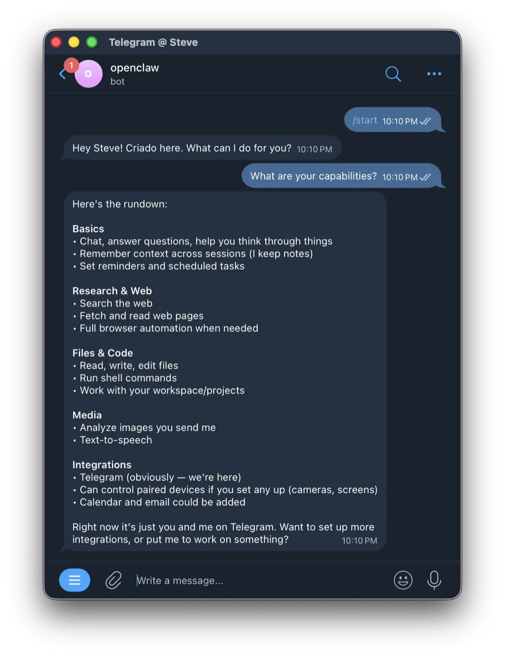 OpenClaw Telegram integration